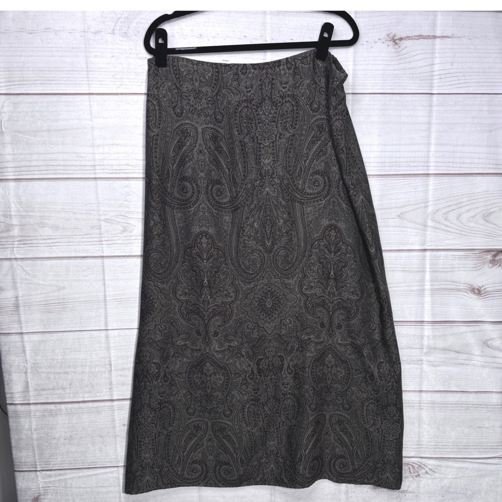 VTG 90s The Limited Womens Paisley Midi Skirt Brown Wool Blend Side Button 14 - Picture 2 of 6